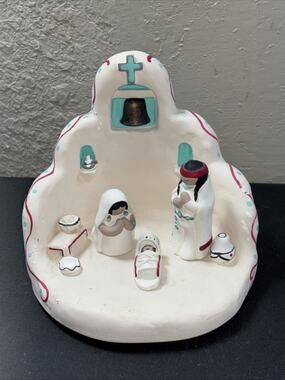 Vtg 90s Cleo Teissedre Southwest Mission/Christmas - Nativity Pottery Creche
